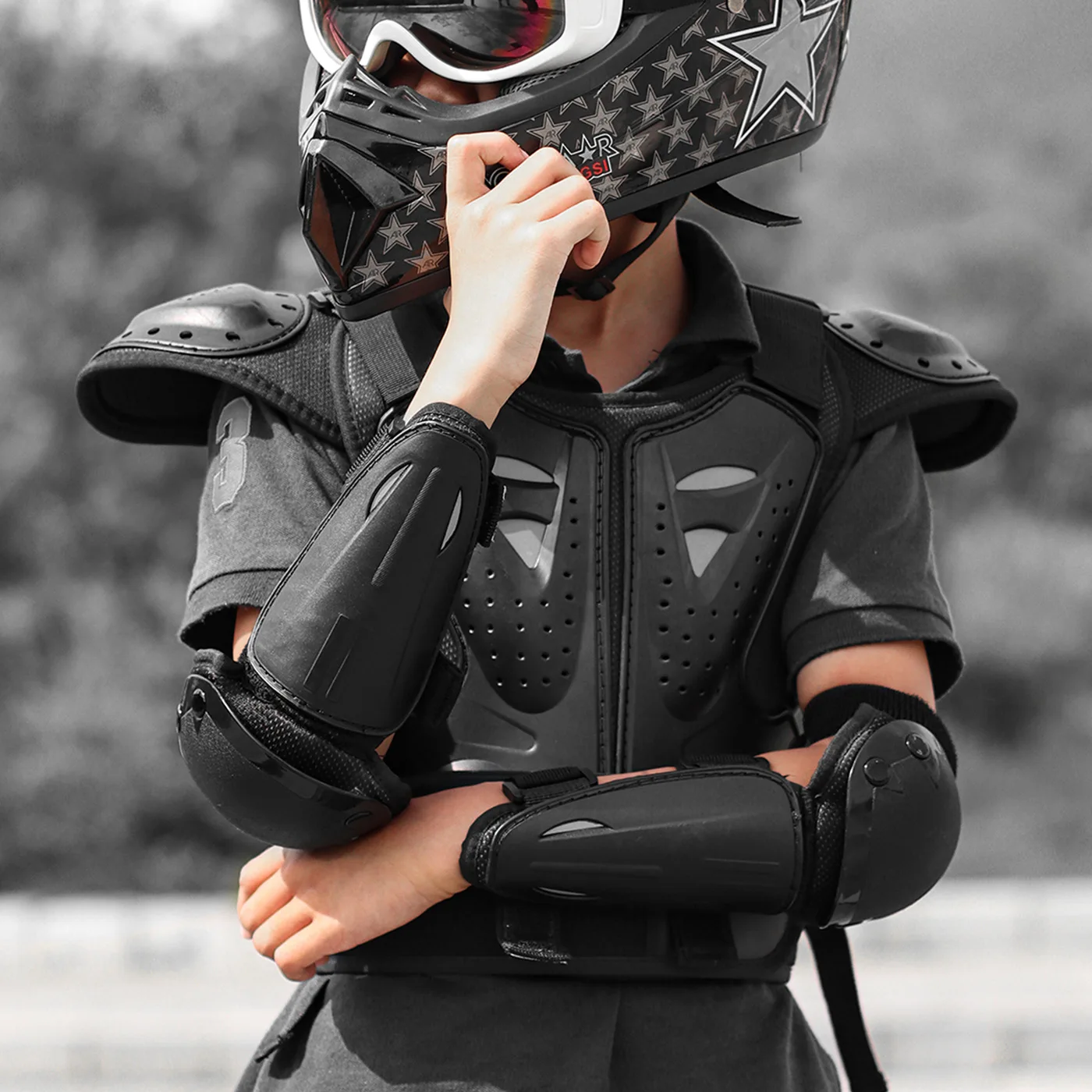 WOSAWE Kids Motorcycle Chest Back Protector Vest CE Certified Moto Body Armor Set Shoulder Knee Elbow Pads Motocross Riding Gear
