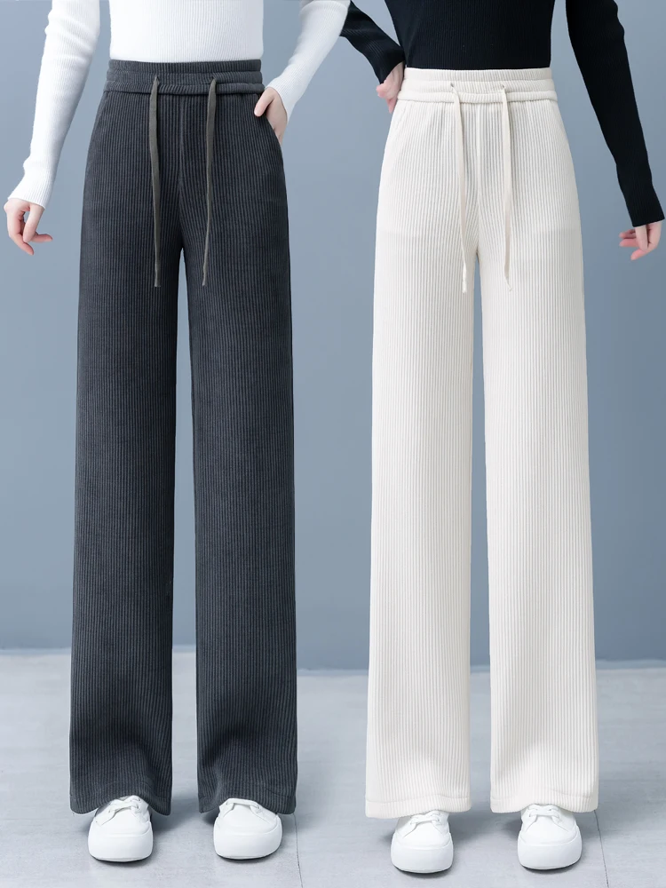 

High Waist Wide Leg Pants Women's Autumn Winter New Style Corduroy Loose Fit Casual Straight Leg Trousers