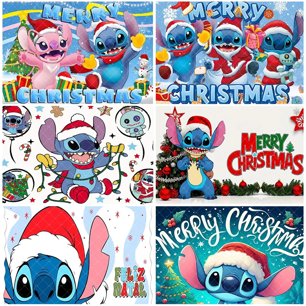 

Disney Lilo & Stitch Theme Backdrop Merry Christmas Party Decoration Children's Birthday Supplies Kid Gifts Shooting Banner Prop