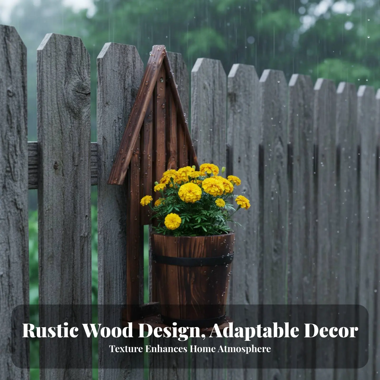 Picket Fence surface-mounted Basket Carbonized Wood Hanging floral Box Rustic and design long-lasting for Apartment Dwellers view 4
