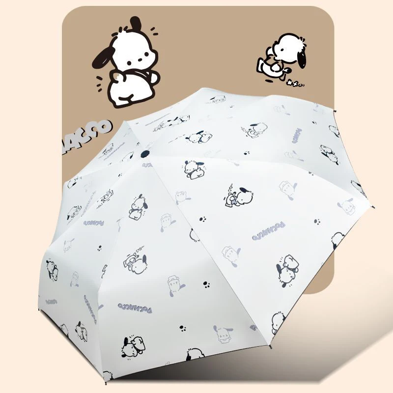 The New Kawaii Sanrio Pochacco Cartoon Sunny Rainy Dual Purpose Sun Protection Fold Umbrella Portable Durable Life Supplies