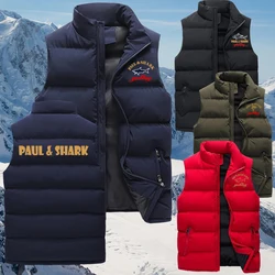 Doudounes à col montant épaissi pour hommes, manteau chaud, gilet à fermeture éclair en fibre imprimée, mode masculine, automne, hiver, le plus récent