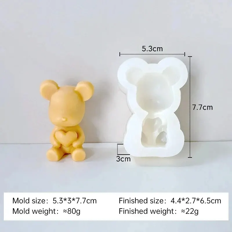 3D Cartoon Bear Silicone Candle Mold Cuddly Bear Hug Love Soap Plaster Resin Mold DIY Animal Chocolate Cake Ice Cube Baking Tool