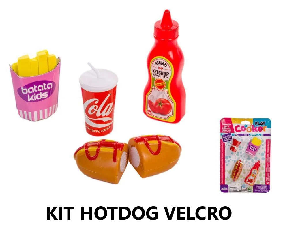 Kit Cozinha Infantil HotDog Batata CocaCola Velcro 5 pç