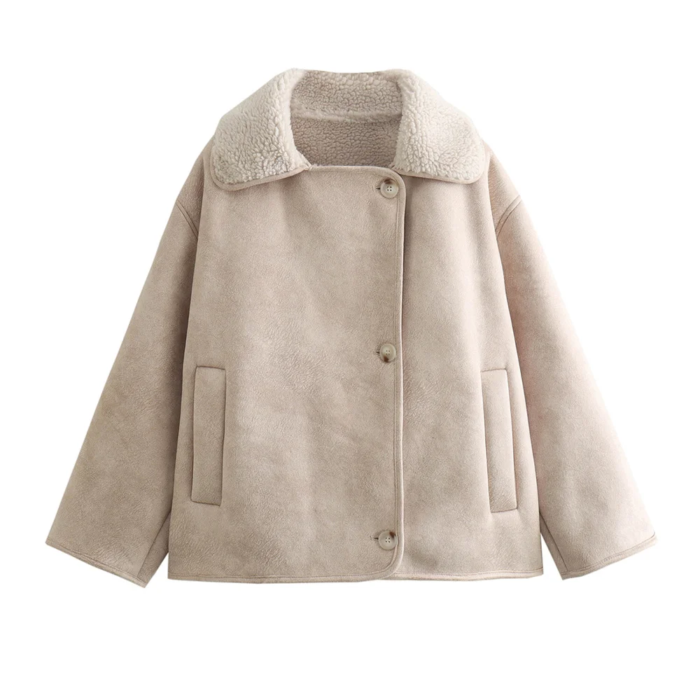 

New women's clothing European and American style fashionable versatile simple and plush warm long sleeved jacket