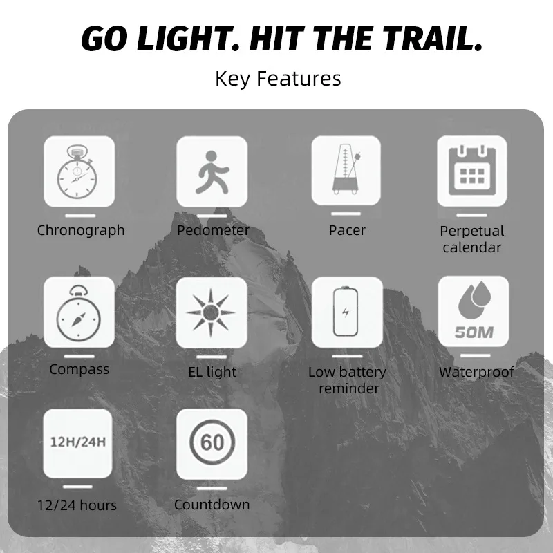 North Edge Litecore Outdoor Sports Digital Watch 50m Waterproof Compass Pedometer Nylon Strap Hiking Climbing Wristwatch Gift