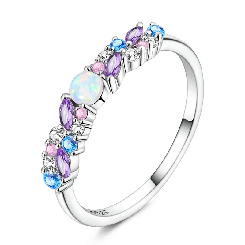 Original 925 Sterling Silver Sparkling Ice-Blue Purple Opal Ring For Women Girls Jewelry Birthday Anniversary Gifts image 2