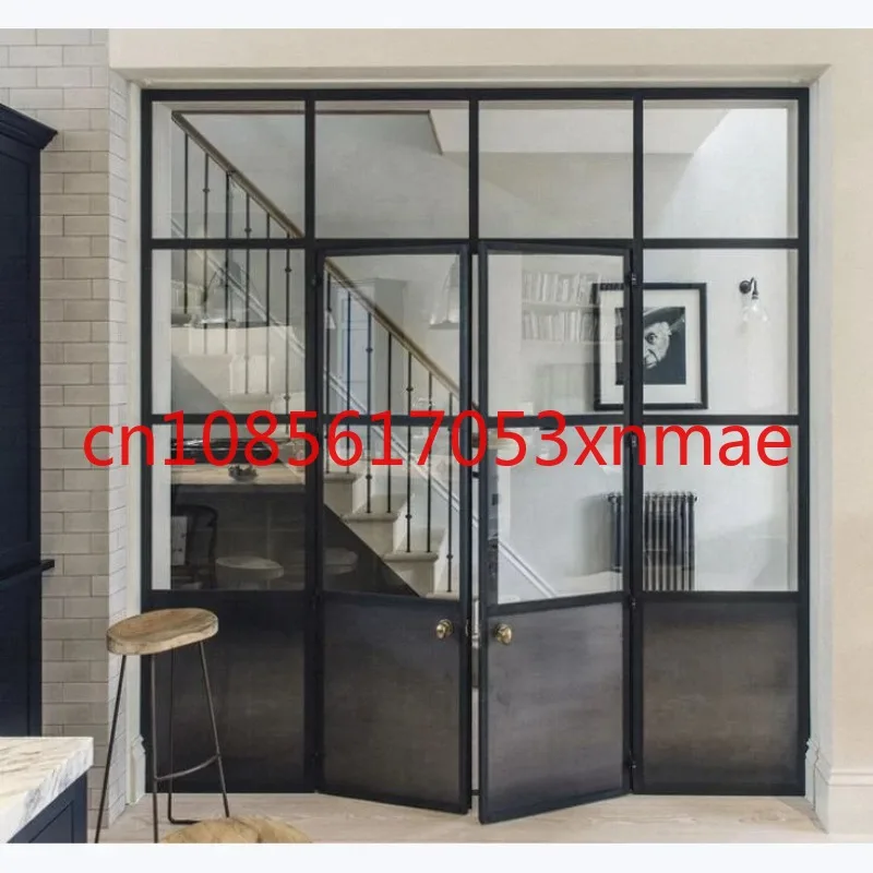 Hot Selling Black Steel Frame Exterior Double Glass French Aluminum Entry Swing Glass Doors