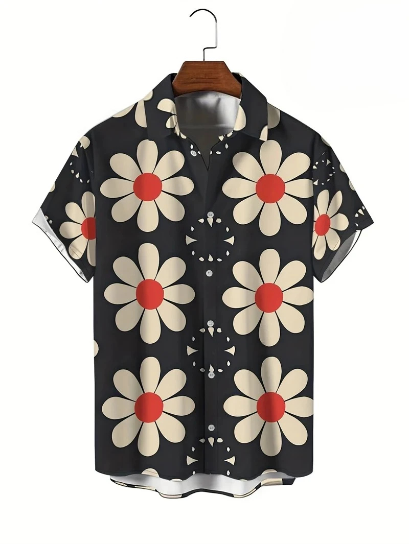 قمصان الأزهار الرجالية هاواي عطلة حزب بلوزة 2025 التلبيب قميص الشاطئ زهرة قمصان قصيرة الأكمام الملابس النسائية #2