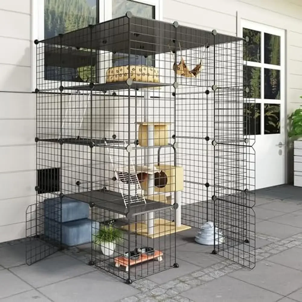 Large Enter Door Cat Cages Enclosure with Platforms 41L x 41W x 55H DIY Cat House Kennels Playpen Balcony Super Soft Sleeping