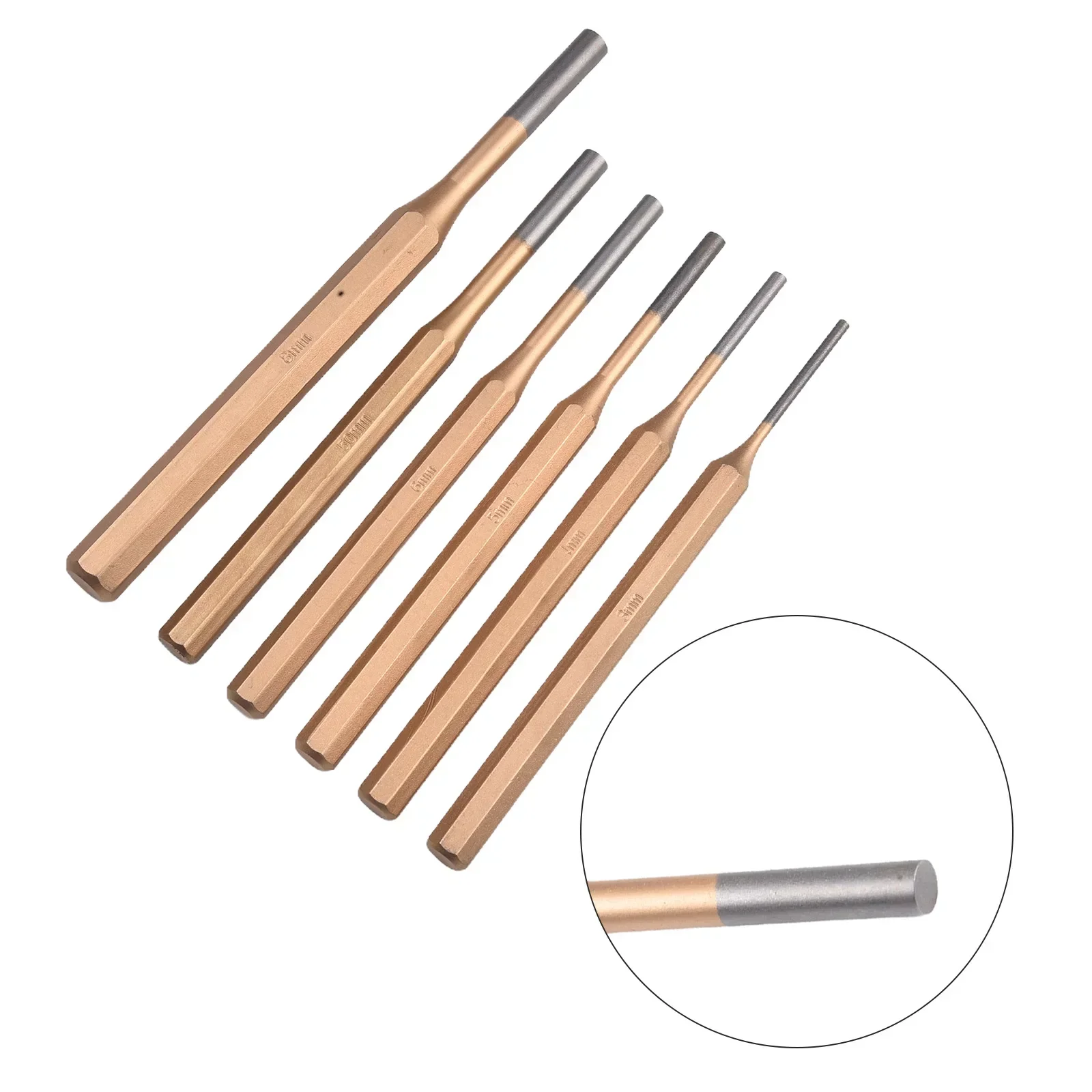 6pcs/set 3/4/5/6/7/8mm Cylindrical Punch Chisel Round Head Center Punch Chisel Percussion Punch Needle Fitter Hand Tools