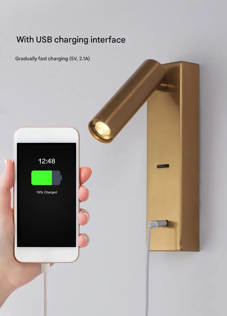 

Wall Mounted Reading Light with Switch USB Charging Adjustable LED Bedside Sconce Led Spotlight Hardwired for Headboard Bedroom