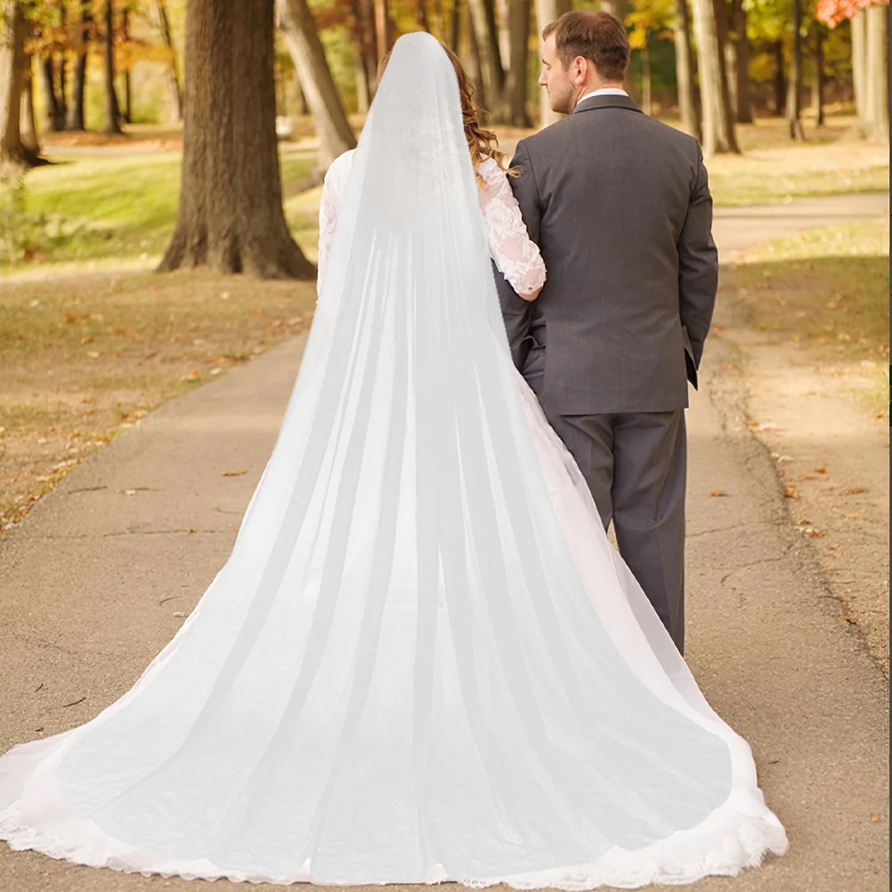 حجاب زفاف أنيق وبسيط 1 طبقة بطول 3 أمتار طول الأرض إكسسوارات زفاف شبكية ناعمة حجاب أبيض للعروس #2