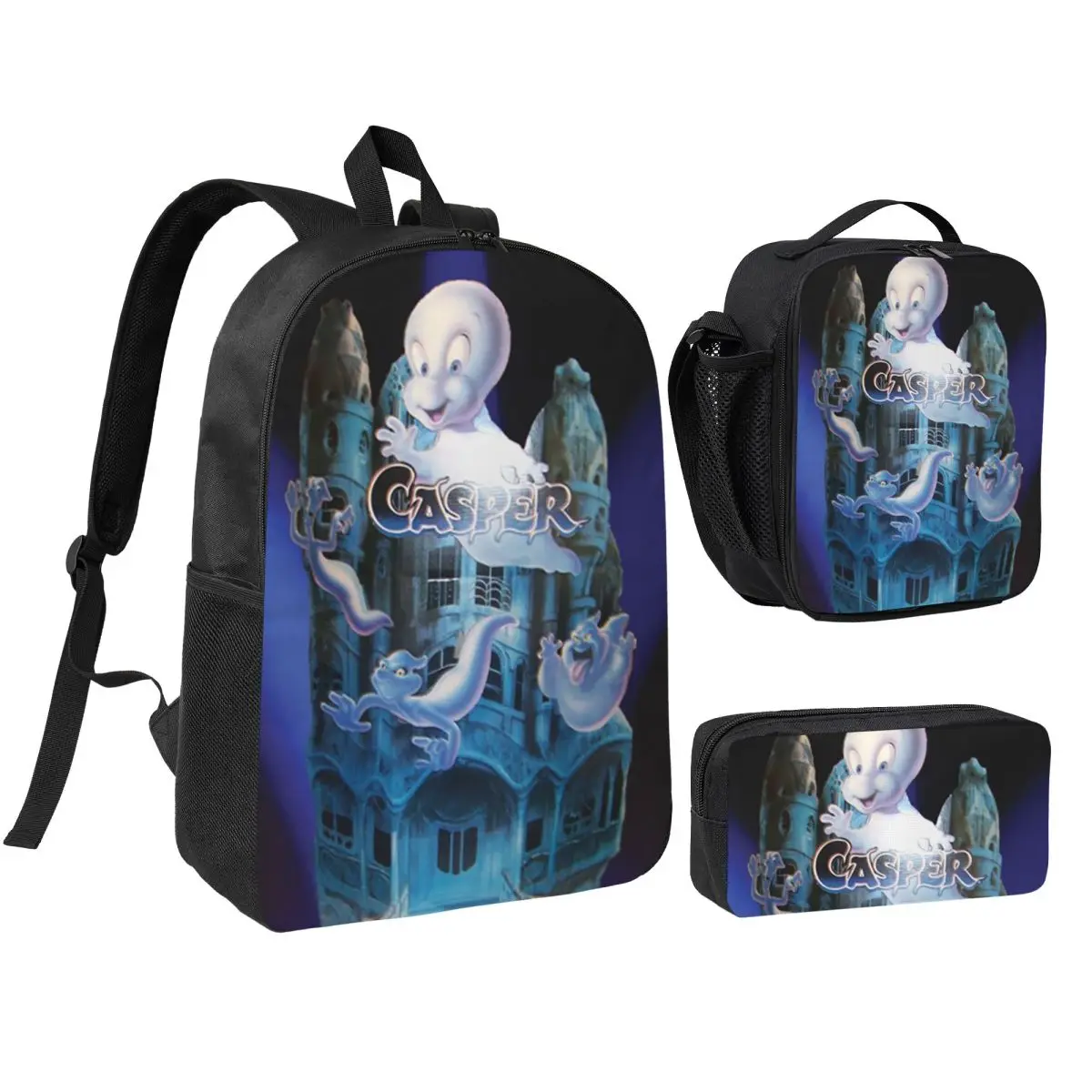 

The Friendly Ghost Casper Backpack Student BookBag School Bag Shoulder Bags 3ps Insulated Lunch Bag Pencil Case