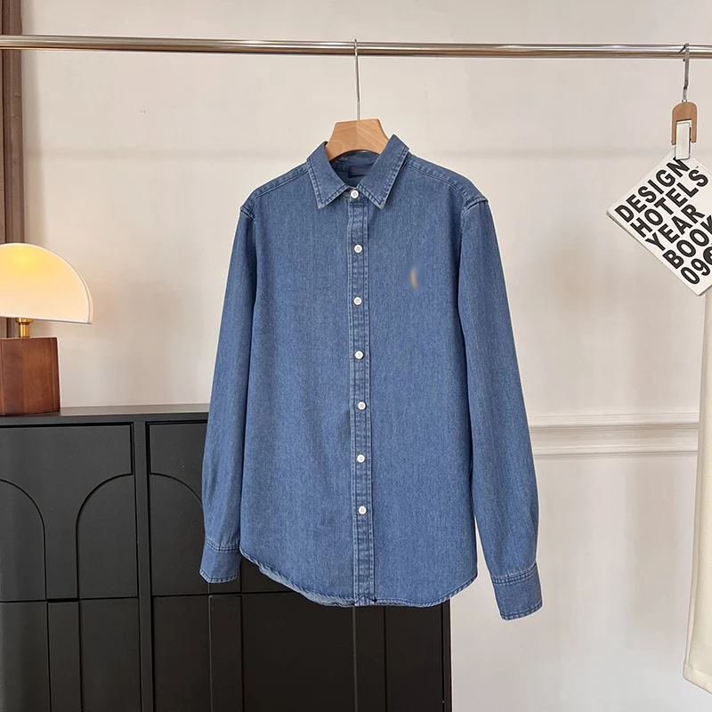 

Ретро-рубашка из чистого хлопка с вышивкой, джинсовая, с длинным рукавом, женская, повседневная верхняя одежда, весна 2026, свободный крой, классический стиль, для девушек