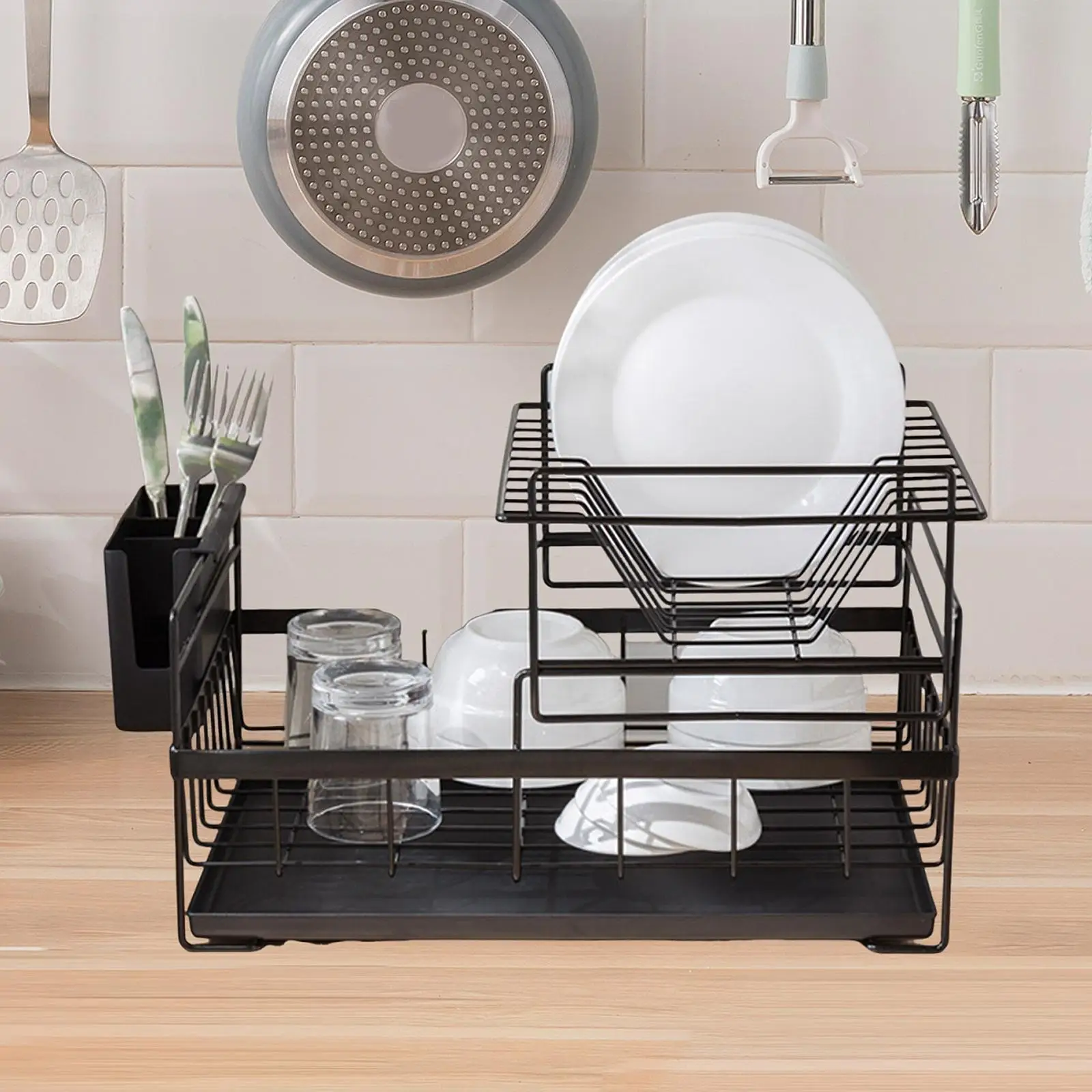 

2 Tiers Dish Drying Rack Dish Drainer Organizer for Bars Buffet Restaurant