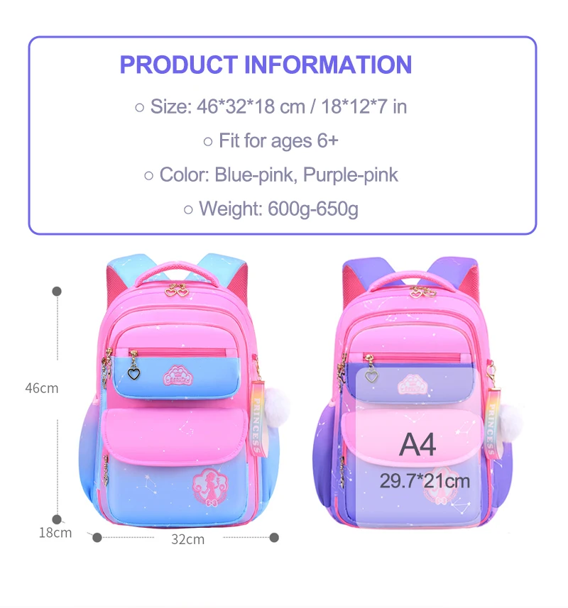 Kawaii Girls School Backpacks Book Bag with Compartments Primary Schoolbag for Girl Teens Kids Gift