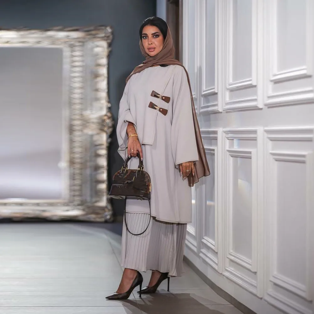 Ramadan Robe musulmane modeste pour femmes boucle en cuir Jalabiya volants dubaï Abaya turquie caftan Islam vêtements Caftan Femme Robe