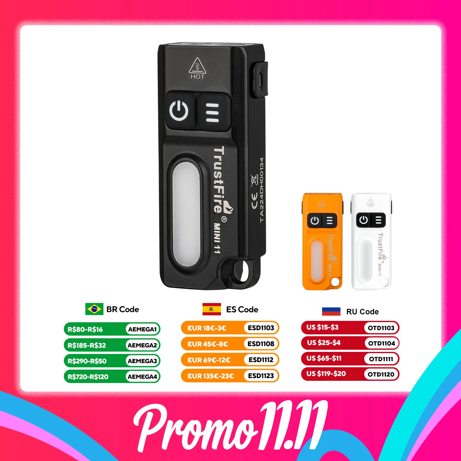 Trustfire MINI11 750LM EDC Flashlight Mini Clip Light Spotlight/Floodlight USB C Rechargeable Pocket RGB Torch with Magnet Clip