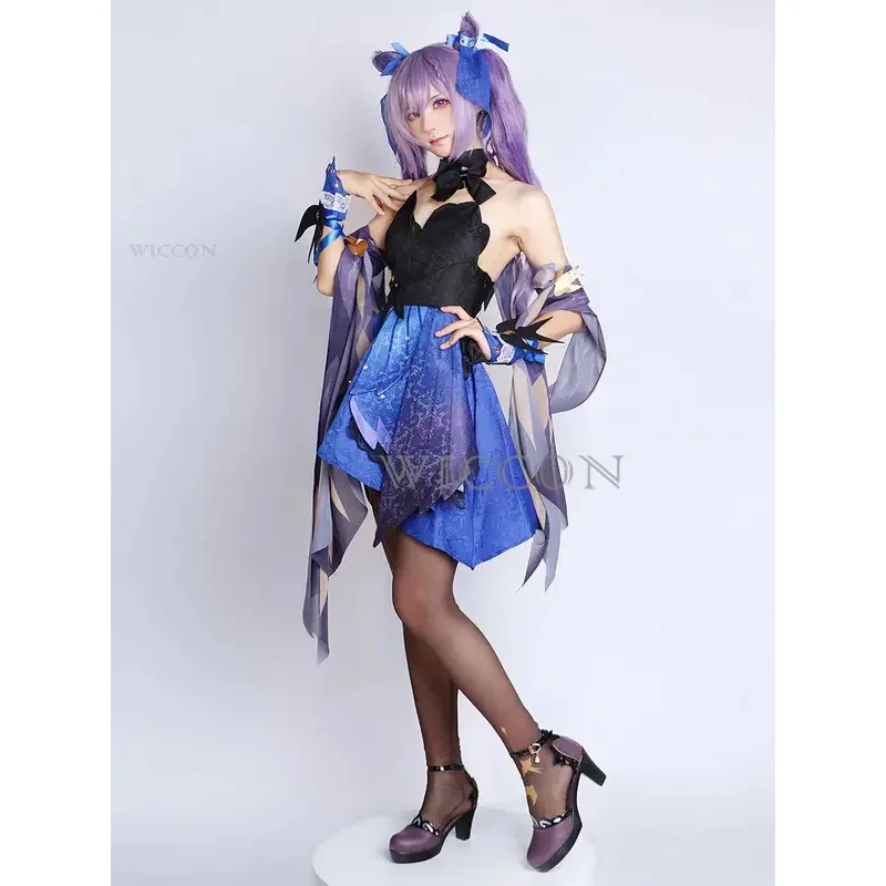 Genshin Impact Skin Keqing Cosplay Costume Uniforme Perruque Anime Style Chinois Halloween Costumes Jeu Opulent Splendors; 2'd,5.h;