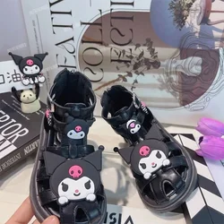 2024 Cute Kuromi Sandal Girls Sanrio Kawaii Anime Black Braided Bun Head Single Shoes Summer Sweet Cute Babys Shoes Gift for Kid