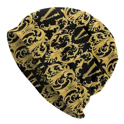 Bonnet Hats Golden Lion And Damask Men Women's Thin Skullies Beanies Hat Vintage Luxury Autumn Spring Warm Cap Hip Hop Caps