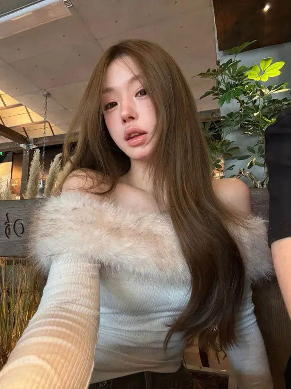 

Soft Sle Ultra Beautiful Fur Collar One oulder Slim Fit Knitted Sweater Trendy Top Winter Faion Women's French Sle Kn...