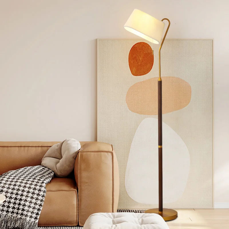 

Vintage Wood Floor Lamp with Cream Fabric Shade, Retro Standing Lamp for Cozy Reading Nook, Bedroom Lighting