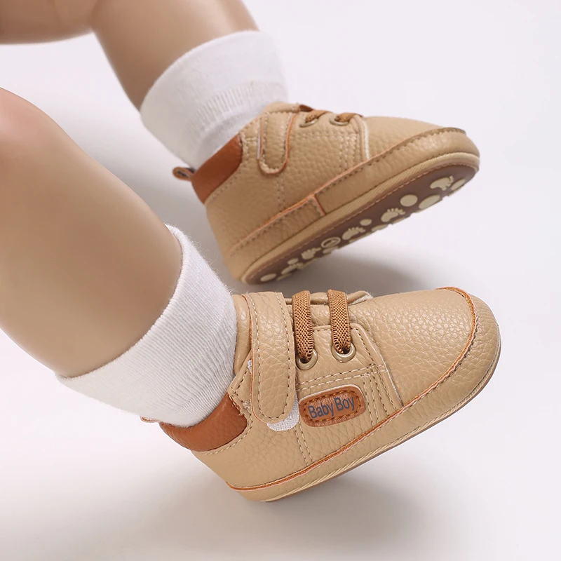 Babyschuhe mit Obermaterial für Frühling und Herbst, PU-Gummisohle, rutschfest, geeignet für 0–1 Jahre alte Babyschuhe, Wanderschuhe