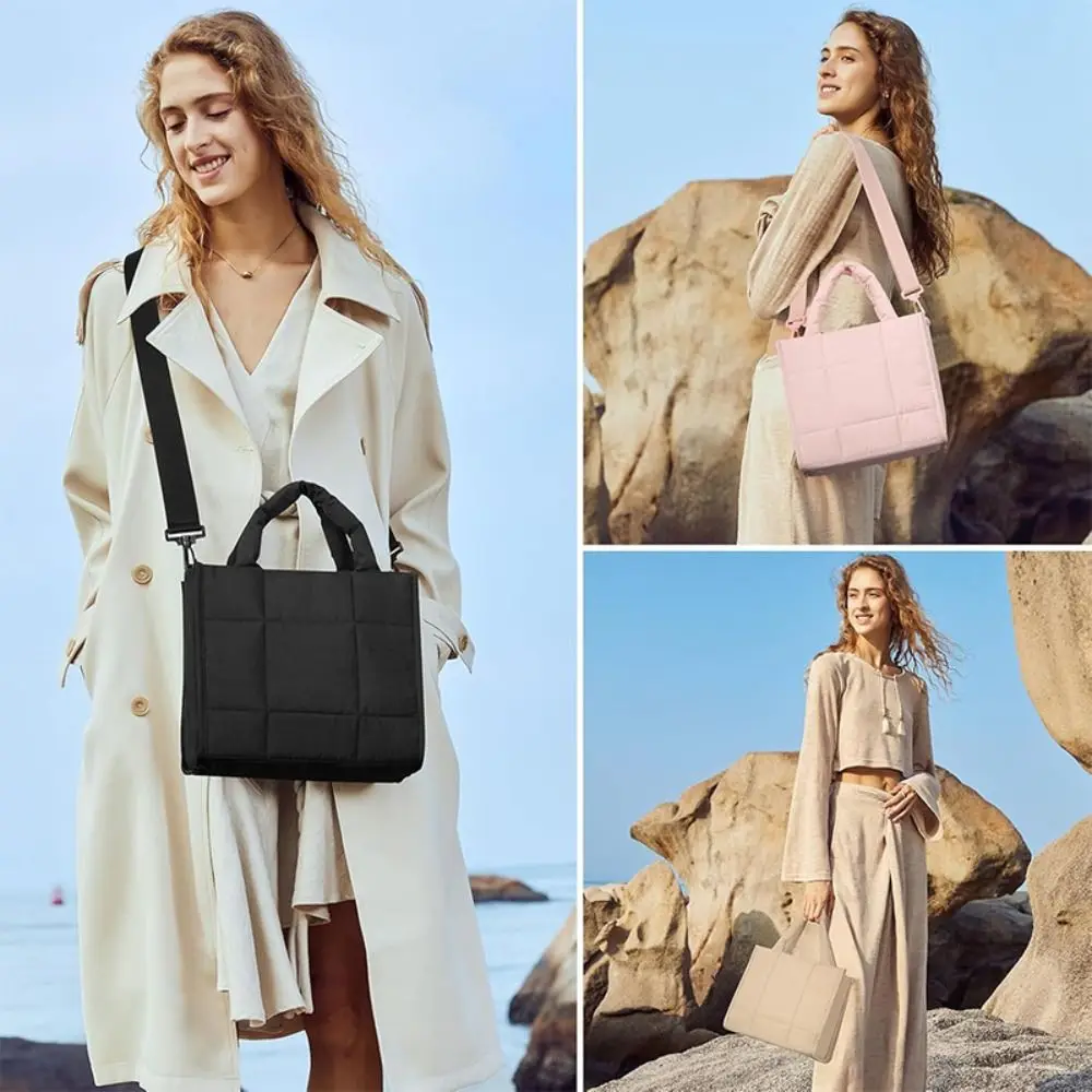 

Adjustable Quilted Tote Bag Nylon Detachable Strap Crossbody Bag Multi-Pocket Large Capacity Shoulder Bag Women