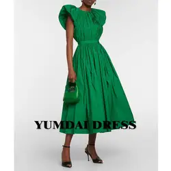 YUMDAI-vestido de noche de tafetán brillante para niñas, traje de dama de honor verde Mitzvah, manga abullonada, línea A, color negro, 15 años