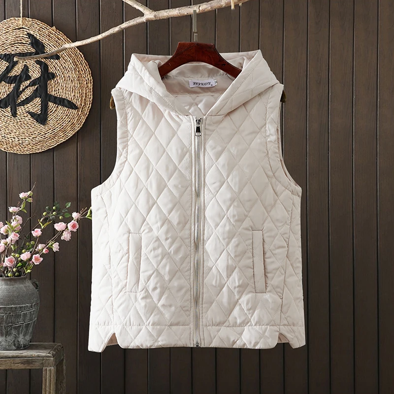 

High-End Large Size Women's Cotton Jaet Vest Autumn Winter New Sle Casual Warm Hooded Top Commute Sle Zipper Closure