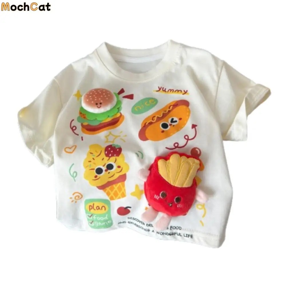 

Creative Children's Short Sleeves Pure Cotton Cartoon Printed Children's Tees French Fries Multiple Sizes Summer T-shirts