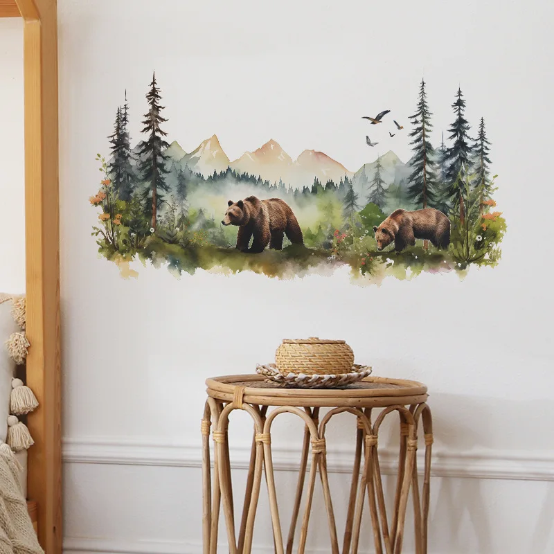 Cartoon Animal Brown Bear Dream Forest Living Room Background Wall Landscaping Home Bedroom Decorative Wall Stickers