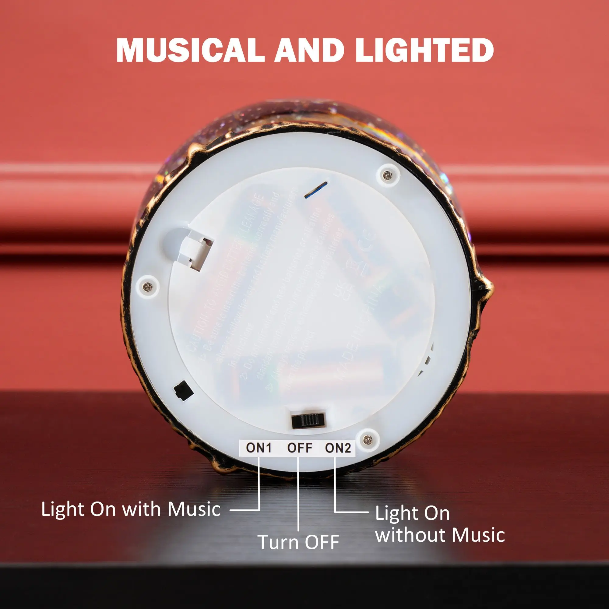 كرة ثلج مضاءة لعيد الميلاد مع بريق دوار، كرة ثلج موسيقية تعمل بالبطارية للعطلات، برونزية، هدايا عيد الميلاد