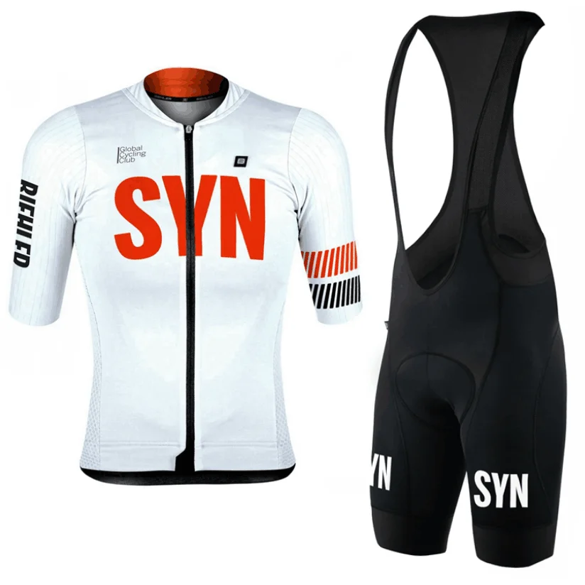 Maillot de cyclisme SYN Team Race blanc et jaune, vêtements de cyclisme ajustés pour femmes, maillot à manches courtes et short à bretelles, ensemble de cyclisme VTT