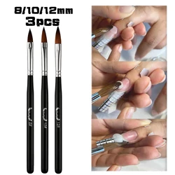 3Pc(8/10/12mm) Acrylic Black Nail Brush  UV Gel Carving Dipping Powder Crystal Pen DIY Acrylic Nails Extension Styling Tool