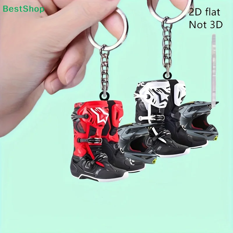 〔R〕2D Flat Motocross Keychain Motorcycle Helmet Keychain Accessories Bag Charms Motorcyclist Knight Car Keychains Keyrings