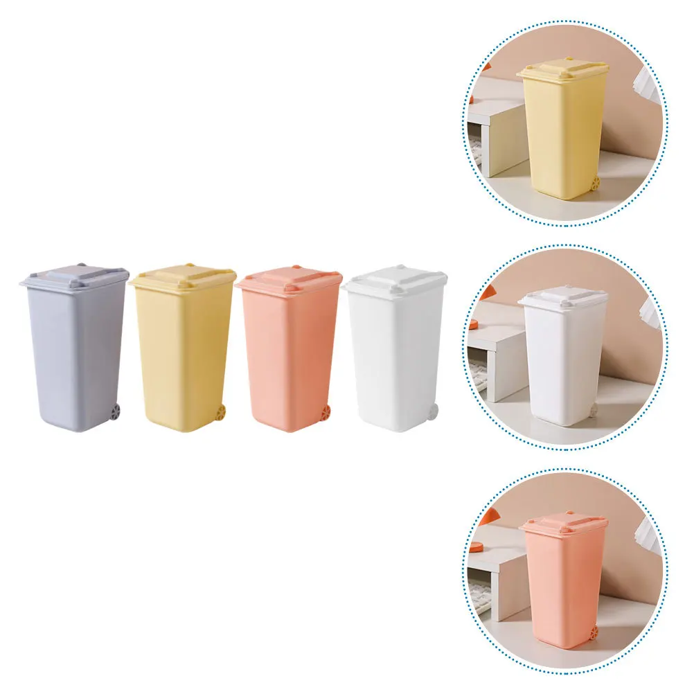 

4pcs Mini Desktop Trash Can With Lid Tabletop Trash Bin For Office Desk Organizer Small Countertop Garbage Container