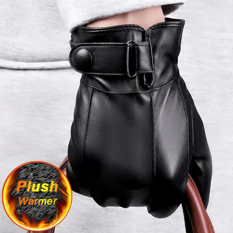 

Men Businiss Leather Gloves Witner Cycling Warm Gloves Black Mittens Touchscreen Windproof Guantes Male Autumn PU Hand Glove