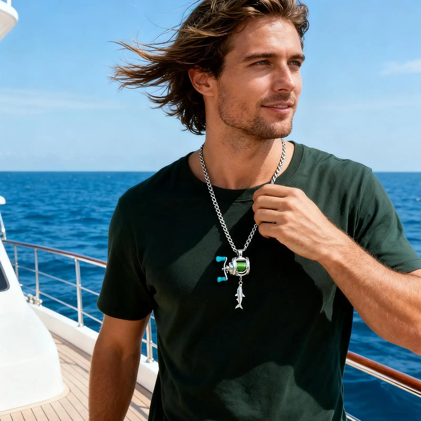 Men Women Mini Fishing Reel Jewelry Set Line Wheel practical Necklace Fashion Movable wire loop Sporty Outdoor Gift for Anglers