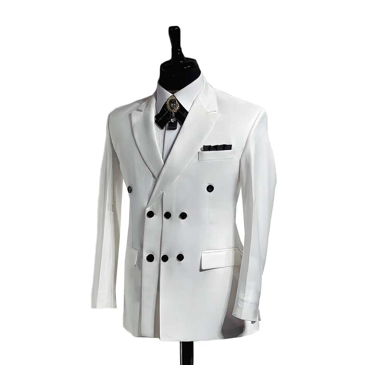 White Men Suits Coat Peaked Lapel Three Breasted Blazer Groom Business Custom Made Only Jacket