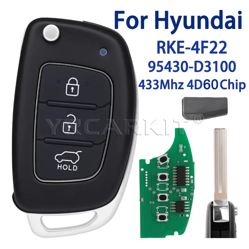 Remote Car Key Fob 433MHz 4D60 Chip For Hyundai Tucson 2016-2020 Repair Flip Folding Key RKE-4F22 P/N 95430-D3110 95430-D3100