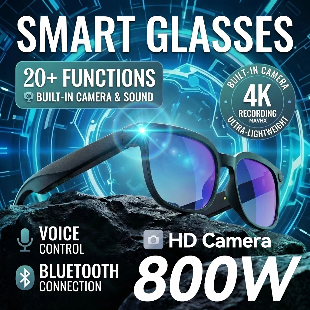 

1080P Camera Smart Glasses AI Voice Control WiFi Transmission HD Calls Music Playback Wear Detection Lightweight TR90 Frame IP65