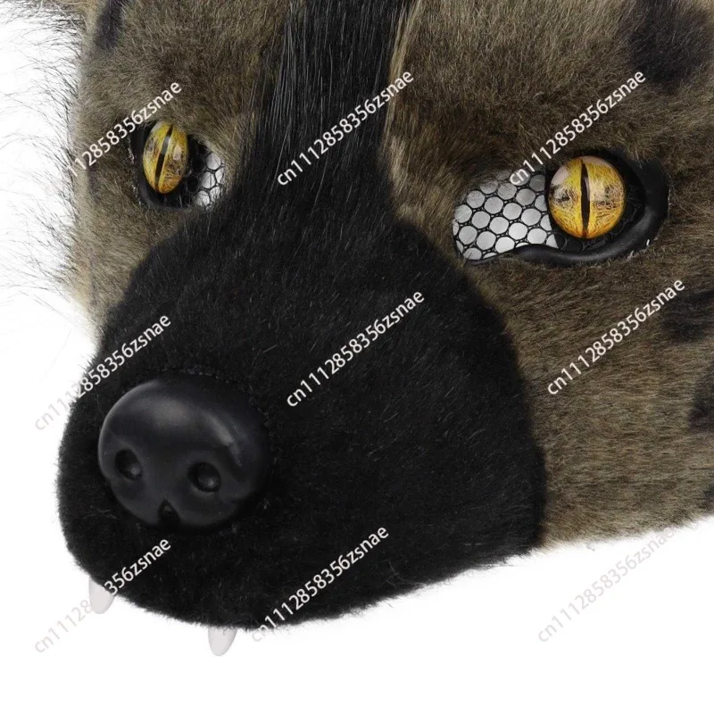 Simulation plush spotted hyena mask halloween dress up half face breathable animal mask carnival cos props