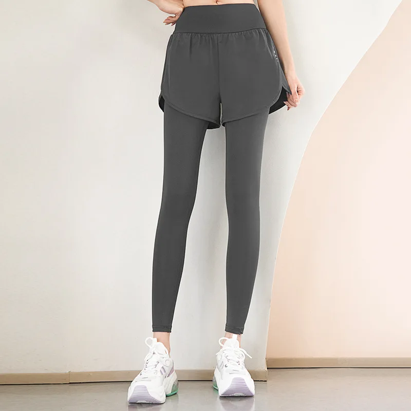 Mallas elásticas de cintura alta para mujer, pantalones de Yoga falsos de dos piezas con bolsillos, ropa deportiva para correr, ropa de Yoga para