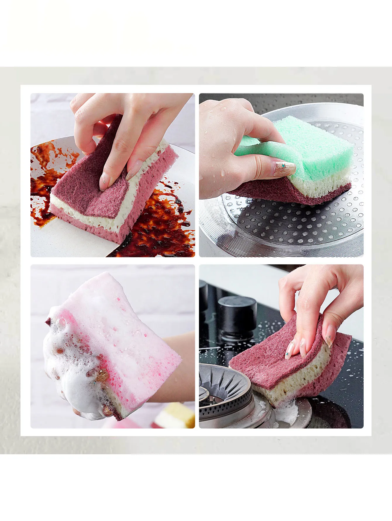 5/10pcs Multi-Color Seaweed Shape 3-Layer Strong Magic Sponge for Kitchen, Bathroom & Home Cleaning.