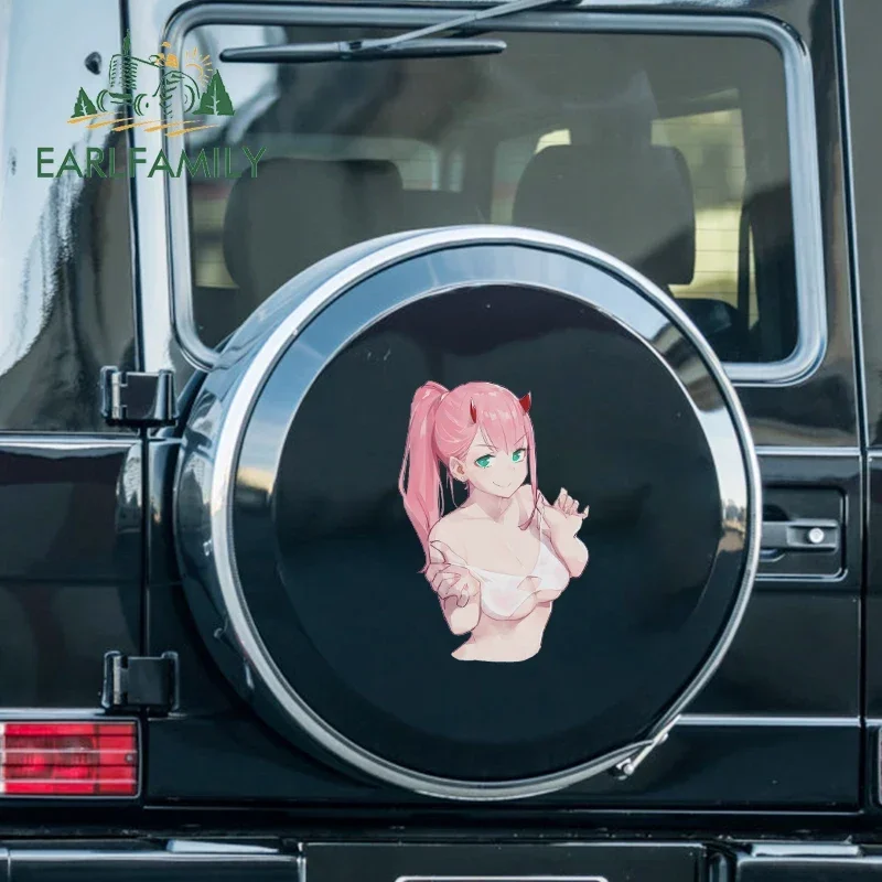 EARLFAMILY 43cm X 29cm for 02 Zero Two Anime Car Stickers Sexy Girl Car Styling Decals Waterproof JDM VAN RV Car Wrap Vinly