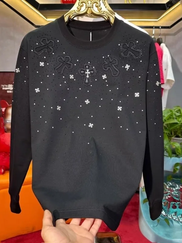 

Новая осенне-зимняя мужская толстовка свободного кроя с длинными рукавами, модная, универсальная, с вышивкой стразами, в уличном стиле