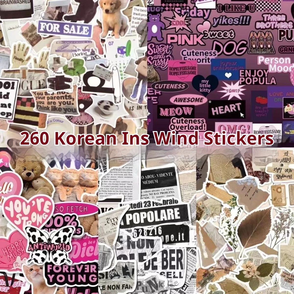 260 Pieces of Ins Style Decorative Stickers with Niche British Retro,High Appearance Value,Waterproof,Cute and Creative Stickers